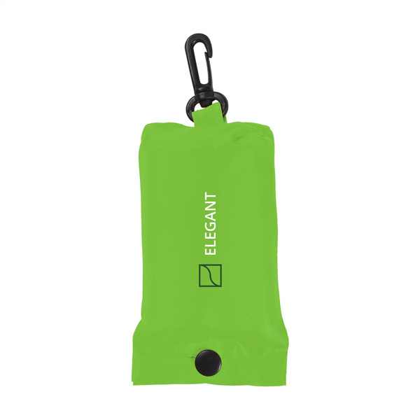 Opvouwbare-winkeltas-met-karabijnhaak-190T-polyester-bedrukken-lichtgroen