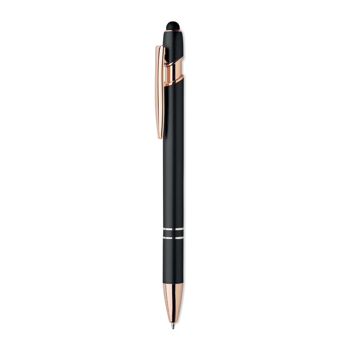Stylus-balpen-met-met-rosgouden-details-Gerecycled-aluminium-bedrukken-zwart