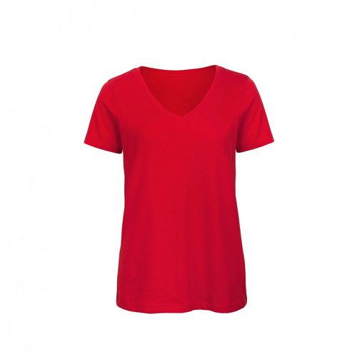 BC-Inspire-V-hals-T-shirt-Dames-Biologisch-katoen-140-gm-bedrukken-red