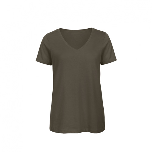BC-Inspire-V-hals-T-shirt-Dames-Biologisch-katoen-140-gm-bedrukken-khaki-green