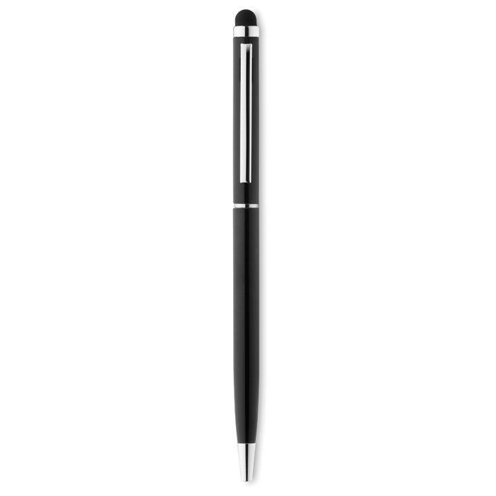 Balpen-met-styluspunt-Gerecycled-aluminium-bedrukken-zwart