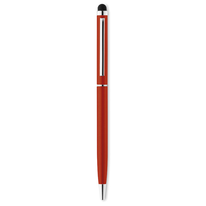 Balpen-met-styluspunt-Gerecycled-aluminium-bedrukken-rood