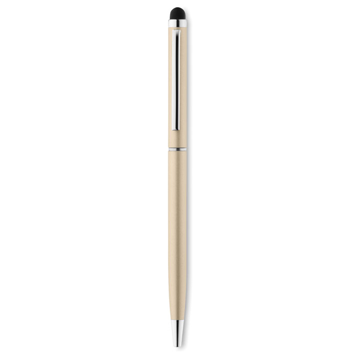 Balpen-met-styluspunt-Gerecycled-aluminium-bedrukken-beige