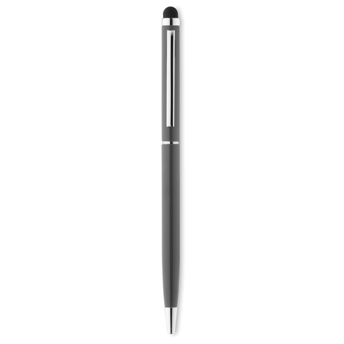 Balpen-met-styluspunt-Gerecycled-aluminium-bedrukken-grijs