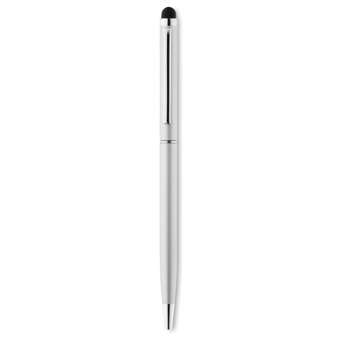 Balpen-met-styluspunt-Gerecycled-aluminium-bedrukken-zilver