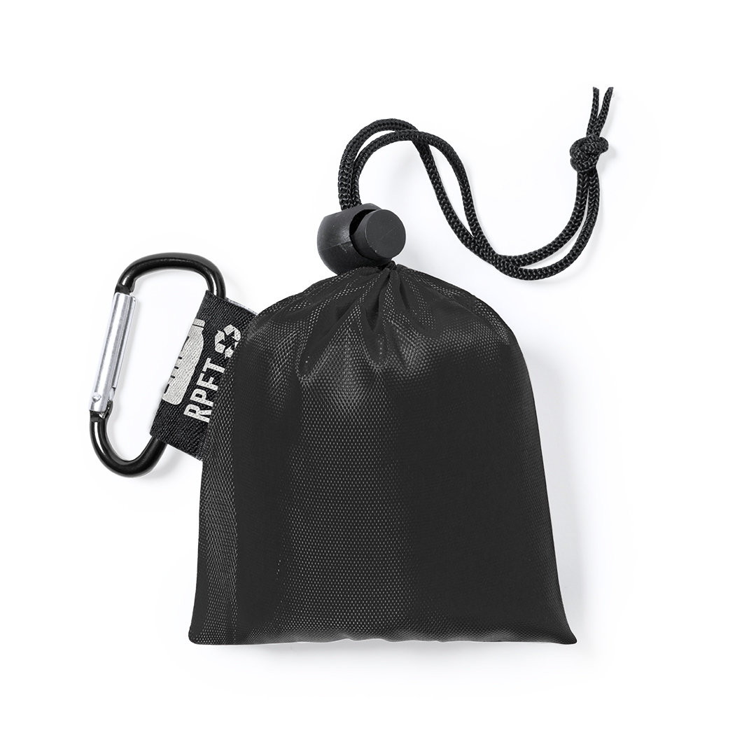 Regenponcho-met-RPET-opbergzakje-Karabijnhaak-bedrukken-zwart