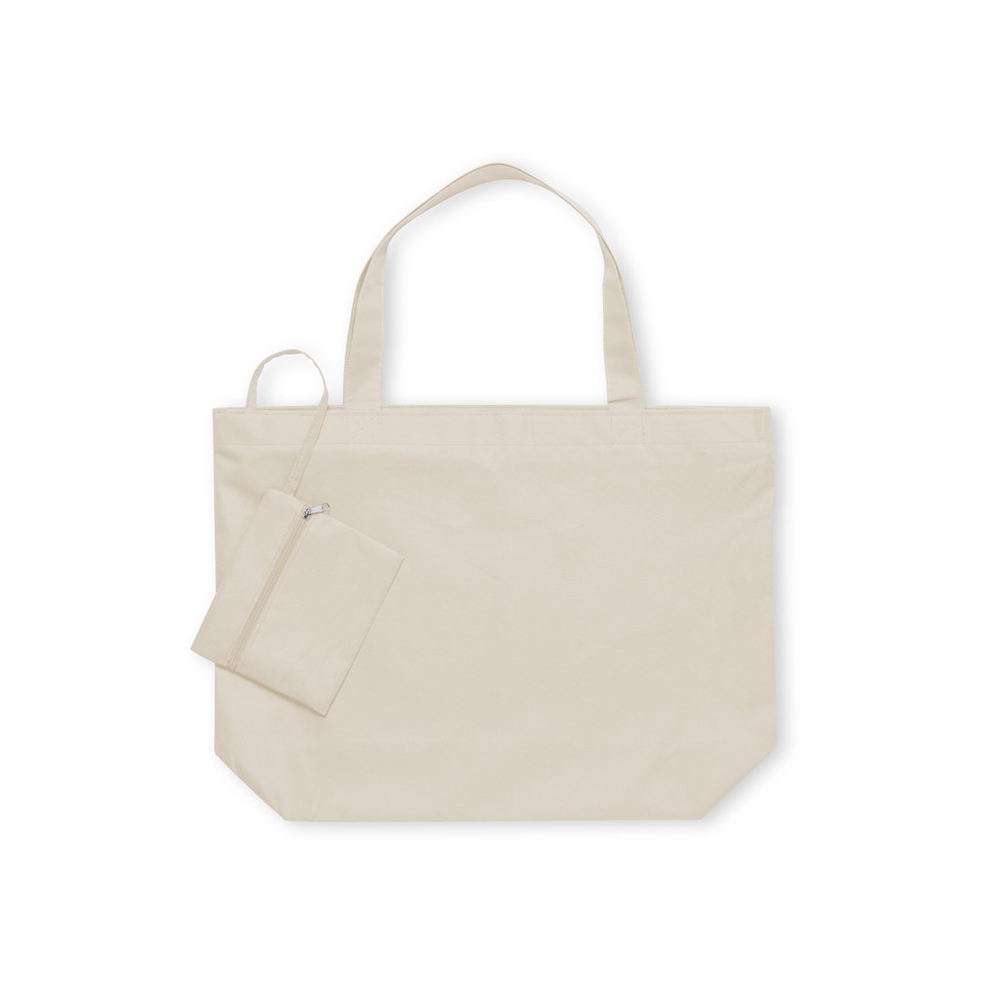 Strandtas-met-ritssluiting-en-toilettas-Polyester-bedrukken-beige
