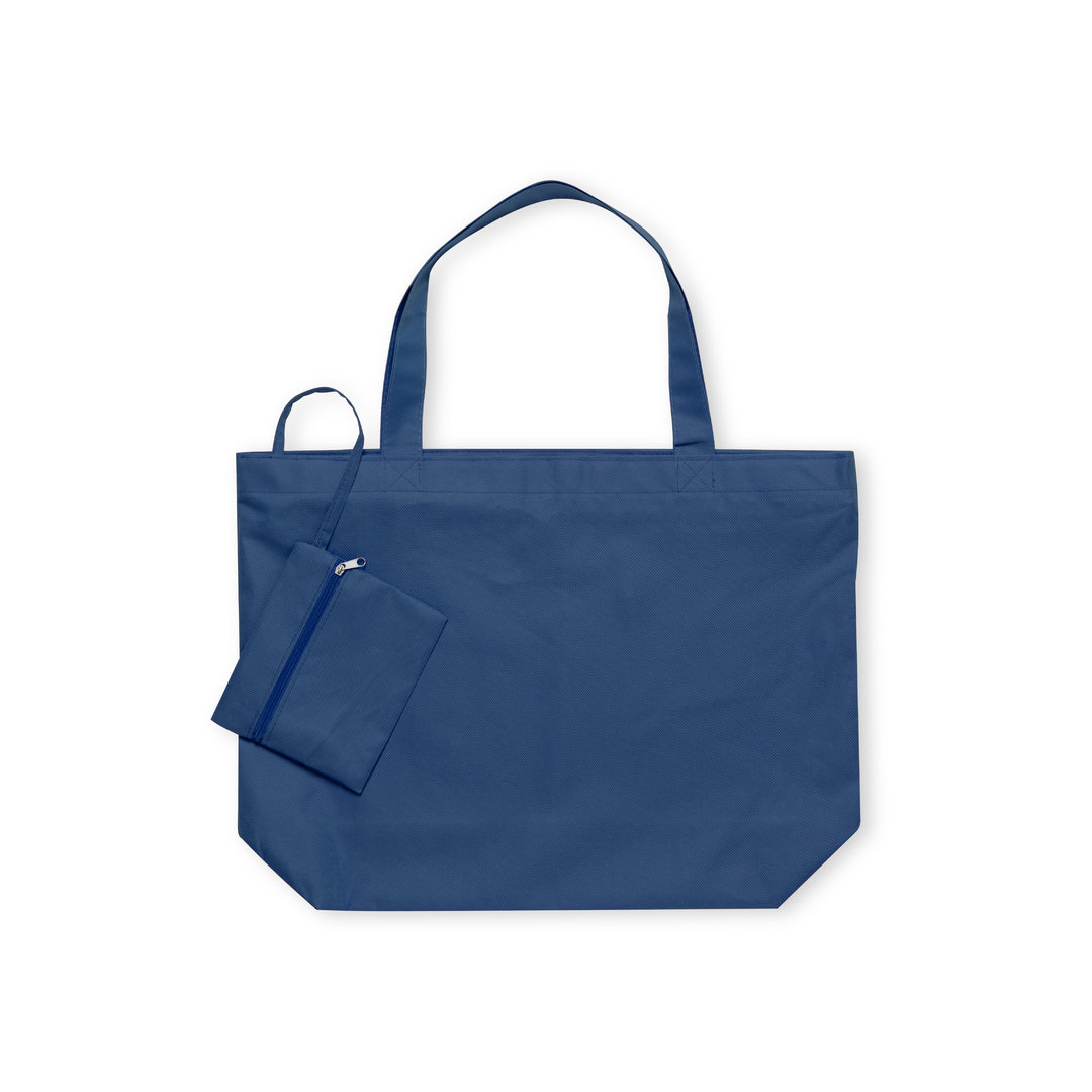 Strandtas-met-ritssluiting-en-toilettas-Polyester-bedrukken-donkerblauw