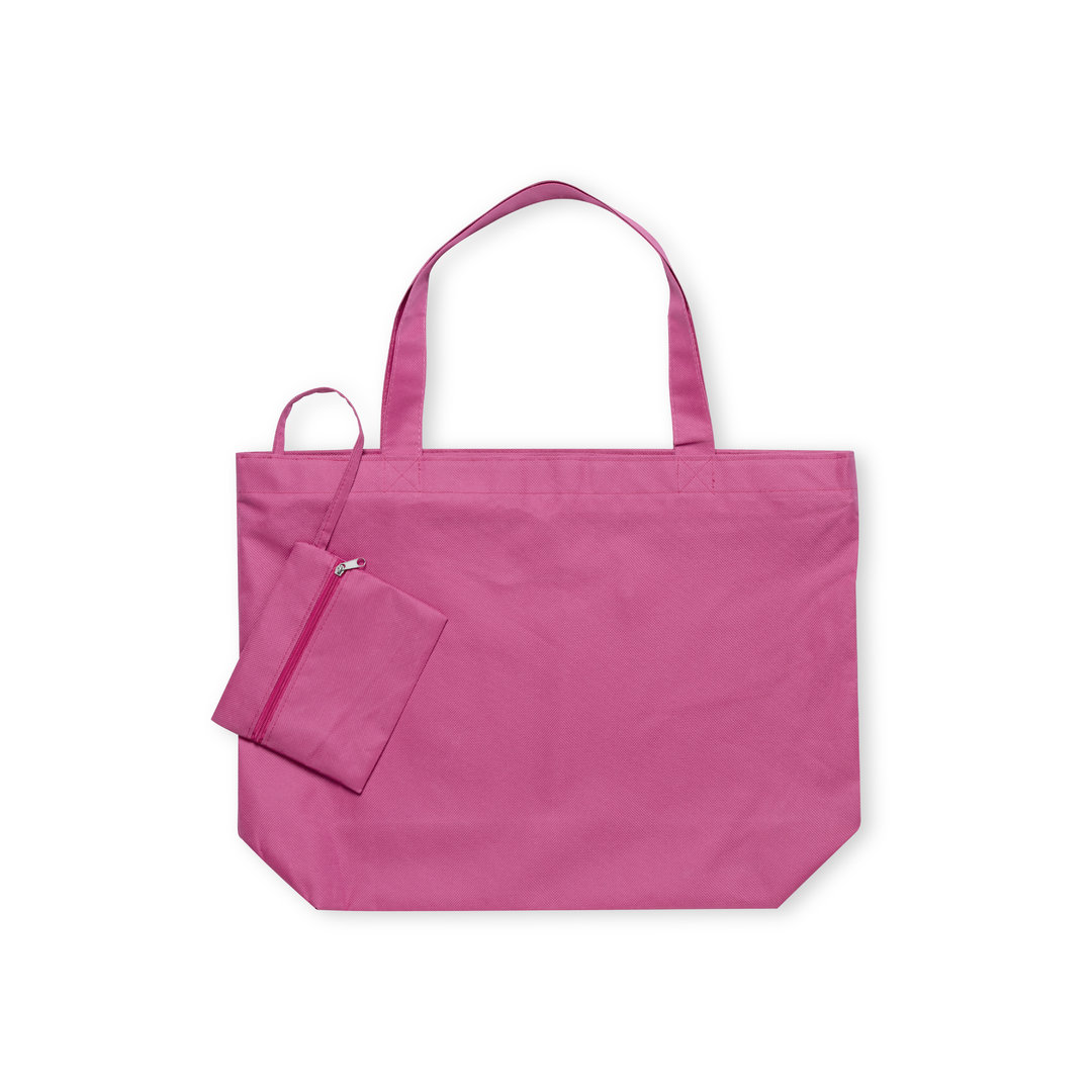 Strandtas-met-ritssluiting-en-toilettas-Polyester-bedrukken-roze