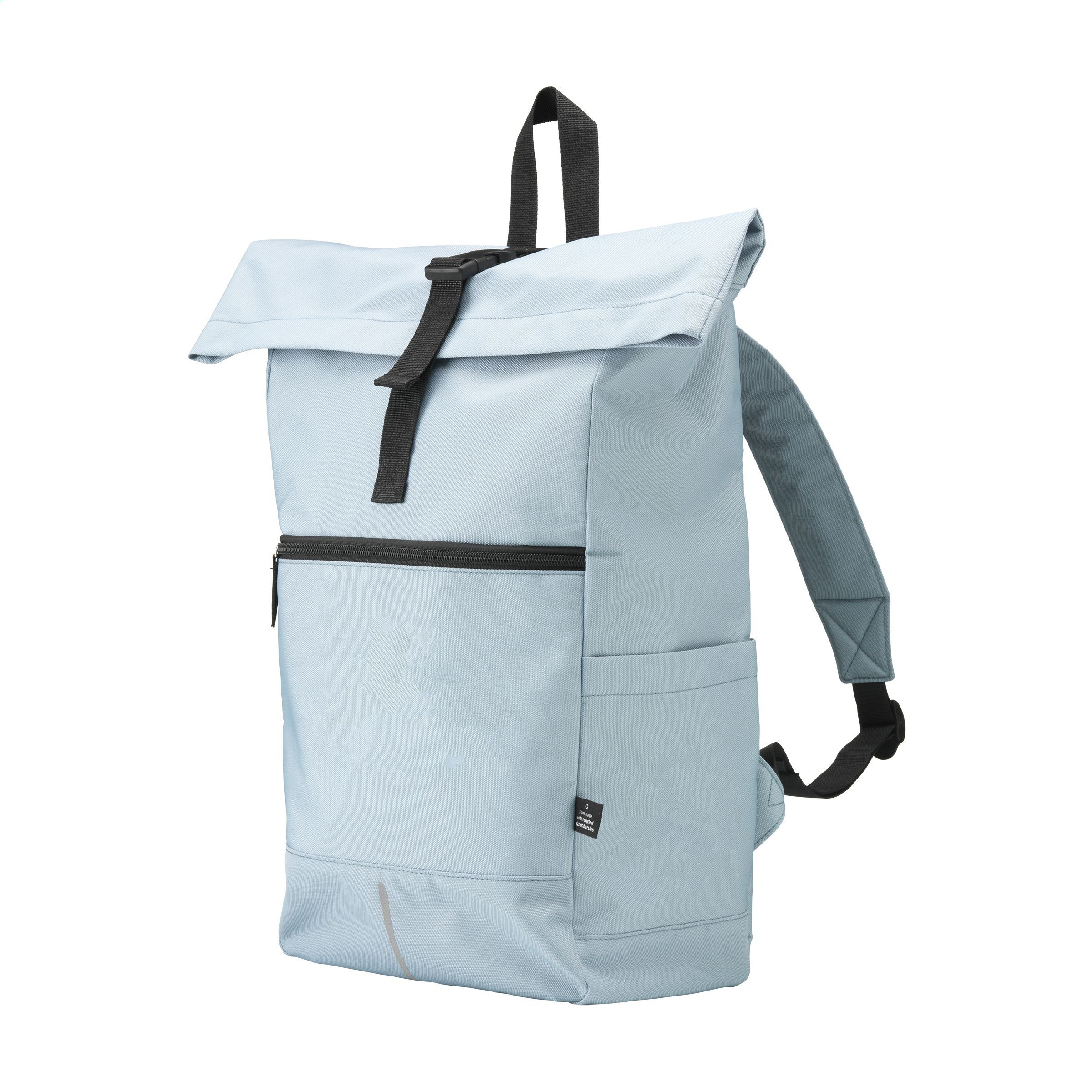 Roll-top-rugtas-RPET-polyester-27-x-59-cm-20-liter-bedrukken-lichtblauw