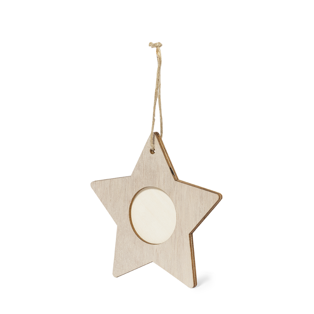 Kerstdecoratie-Hout-Kerstster-met-fotolijstje-bedrukken-beige