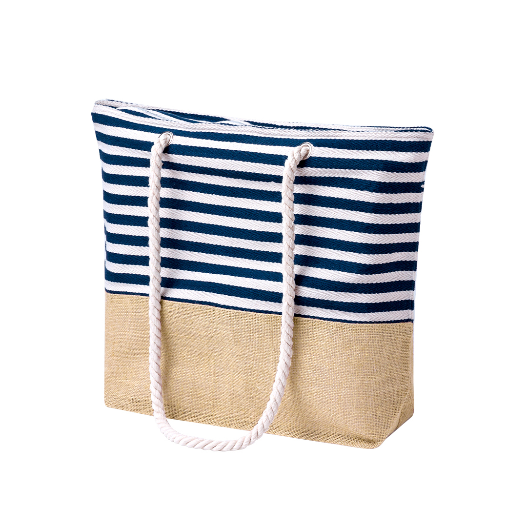 Gestreepte-katoenen-strandtas-Jute-450-gm-bedrukken-donkerblauw