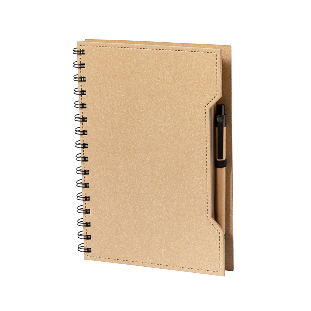A5-notitieboek-met-memoblaadjes-en-balpen-Gerecycled-karton-80-vellen-bedrukken-bruin