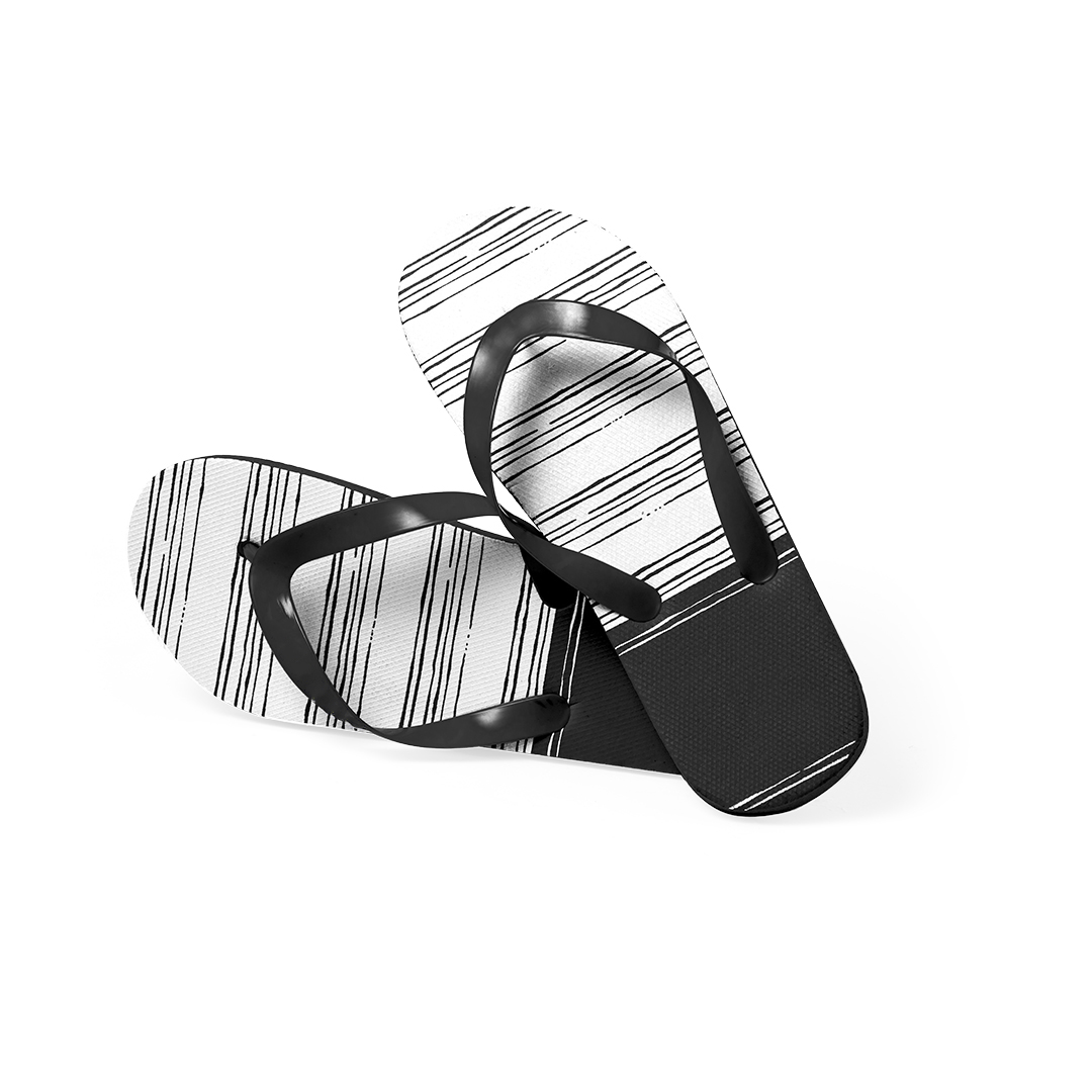 Gestreepte-teenslippers-met-PVC-bandjes-EVA-bedrukken-zwart
