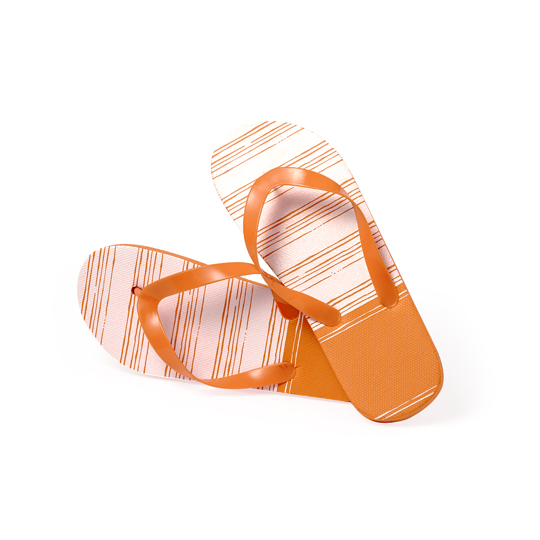 Gestreepte-teenslippers-met-PVC-bandjes-EVA-bedrukken-oranje