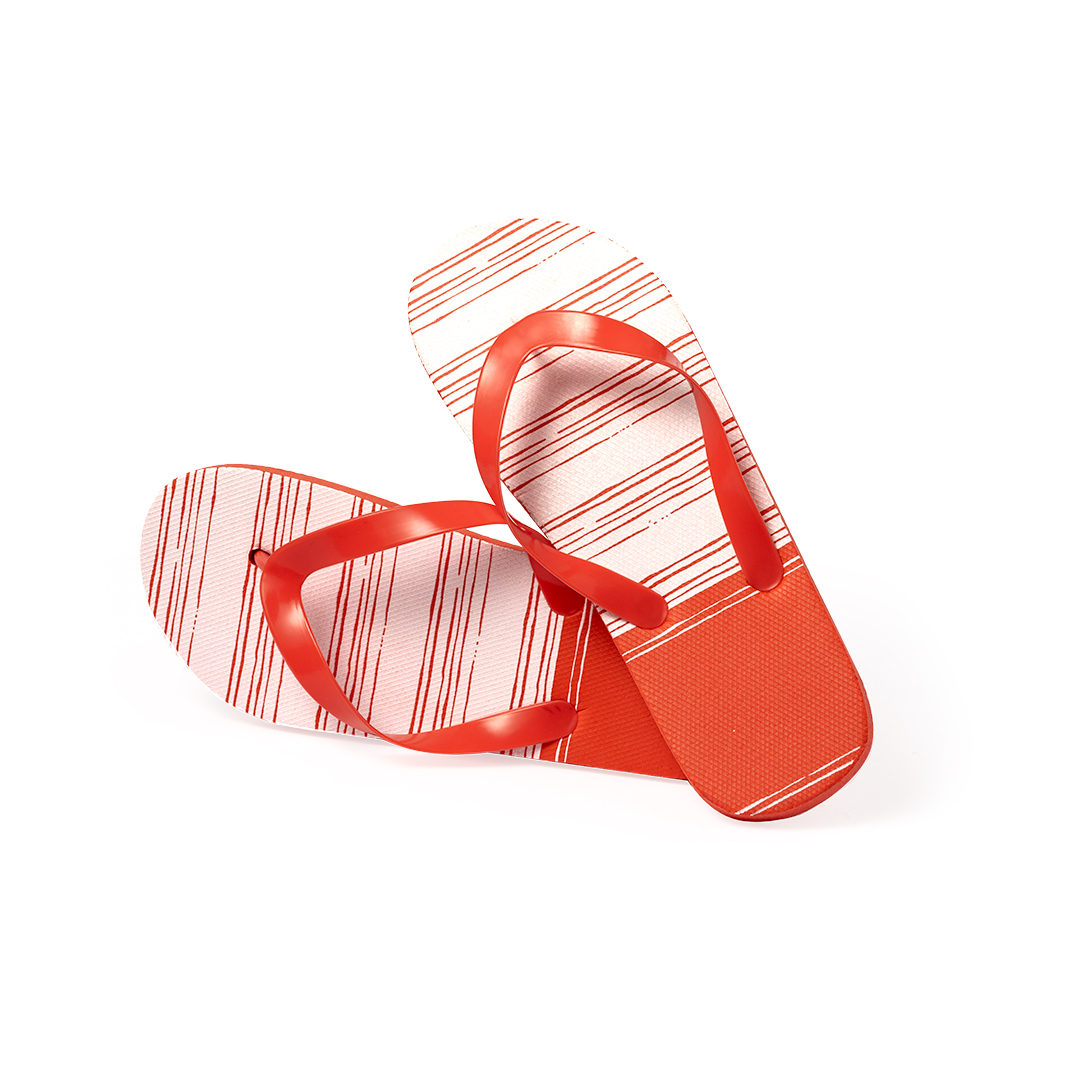 Gestreepte-teenslippers-met-PVC-bandjes-EVA-bedrukken-rood