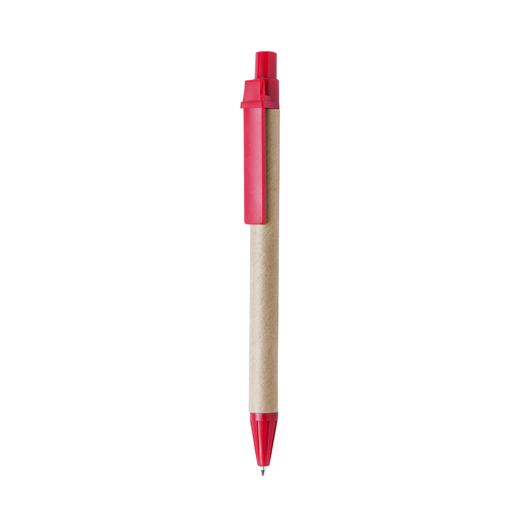 Balpen-gerecycled-karton-Zwarte-inkt-bedrukken-rood