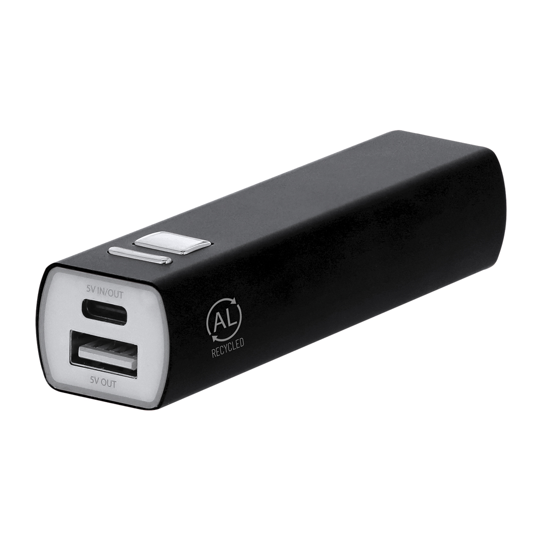 Powerbank-gerecycled-aluminium-2600-mAh-bedrukken-zwart
