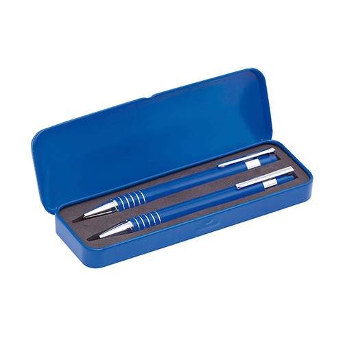 Aluminium-pennenset-met-opbergdoosje-Balpen-en-vulpotlood-bedrukken-blauw