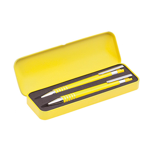 Aluminium-pennenset-met-opbergdoosje-Balpen-en-vulpotlood-bedrukken-geel