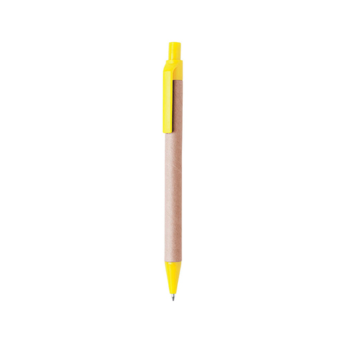 Pen-gerecycled-karton-Blauwe-inkt-bedrukken-geel