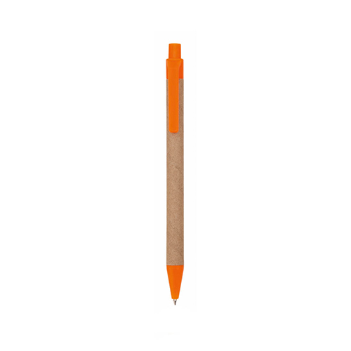Pen-gerecycled-karton-Blauwe-inkt-bedrukken-oranje