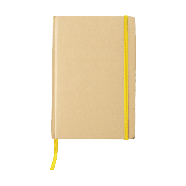 Notitieboekje-A5-Gerecycled-papier-Elastiek-bedrukken-geel