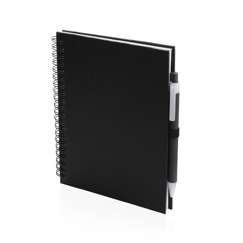 Spiraalgebonden-notitieboek-met-balpen-Gerecycled-karton-70-vellen-bedrukken-zwart