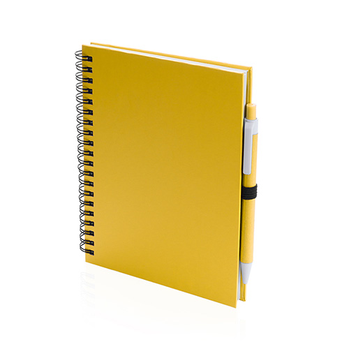 Spiraalgebonden-notitieboek-met-balpen-Gerecycled-karton-70-vellen-bedrukken-geel