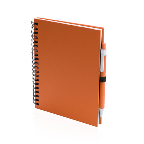 Spiraalgebonden-notitieboek-met-balpen-Gerecycled-karton-70-vellen-bedrukken-oranje