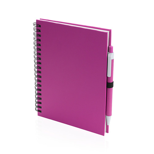 Spiraalgebonden-notitieboek-met-balpen-Gerecycled-karton-70-vellen-bedrukken-roze