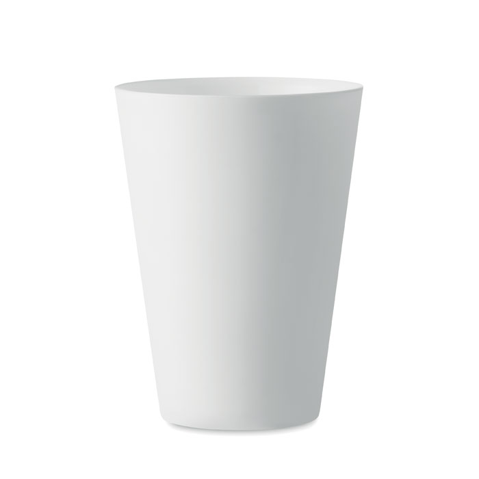Herbruikbare-evenementenbeker-met-matte-afwerking-Polypropyleen-300-ml-bedrukken-wit