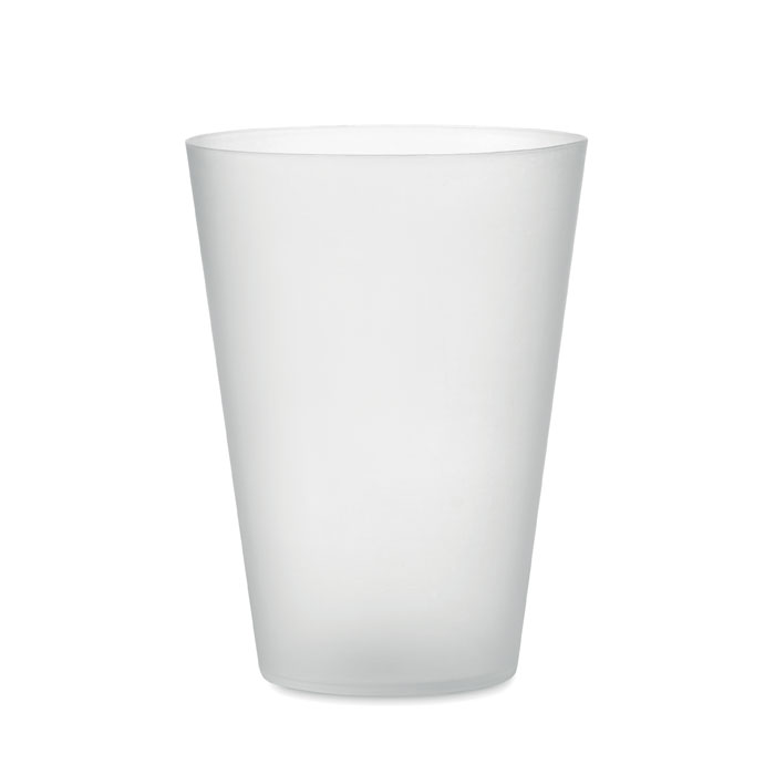 Herbruikbare-evenementenbeker-met-matte-afwerking-Polypropyleen-300-ml-bedrukken-transparant