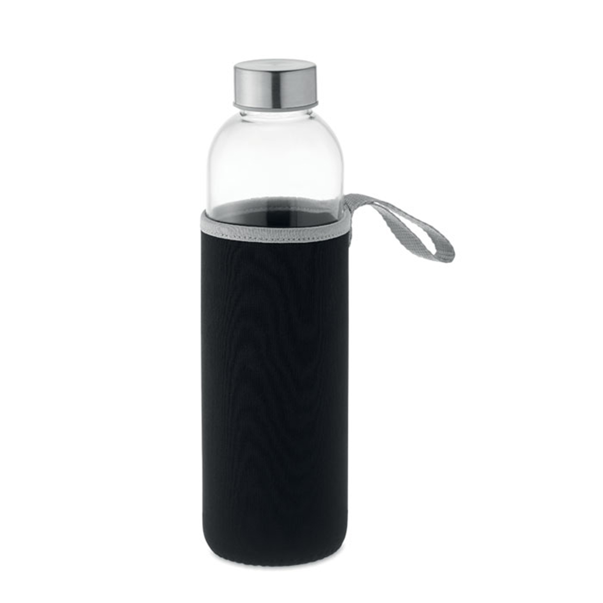 Glazen-waterfles-met-beschermhoes-750-ml-bedrukken-zwart