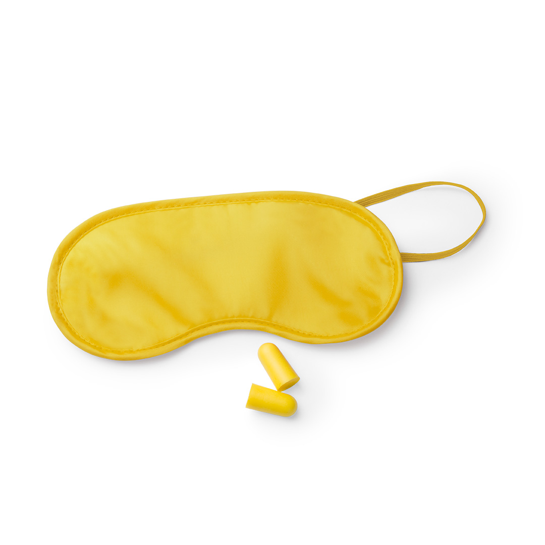 Foam-oordopjes-met-slaapmasker-reisset-bedrukken-geel