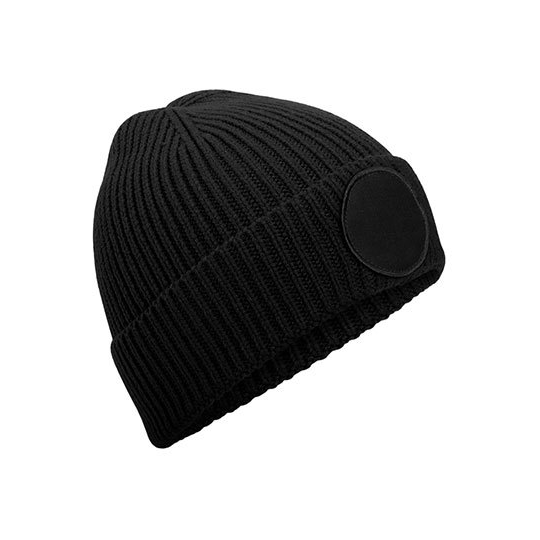 RPET-beanie-Met-ronde-patch-bedrukken-zwart