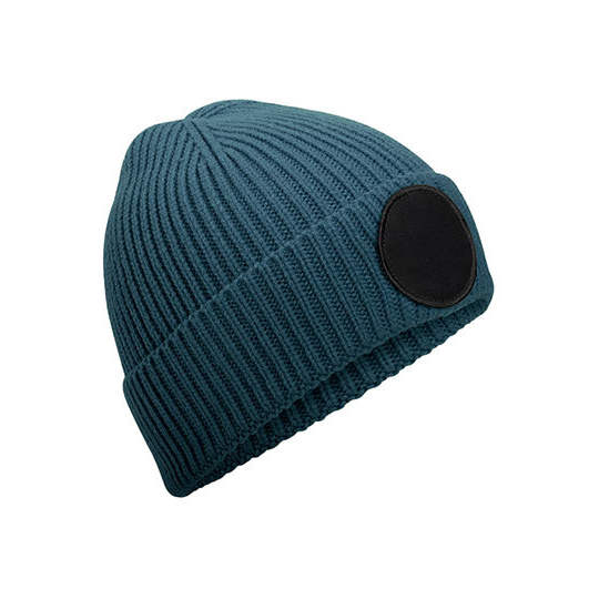 RPET-beanie-Met-ronde-patch-bedrukken-blauw