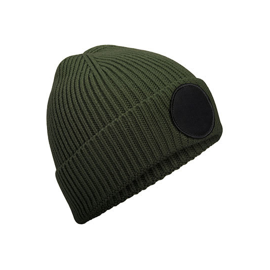 RPET-beanie-Met-ronde-patch-bedrukken-donkergroen