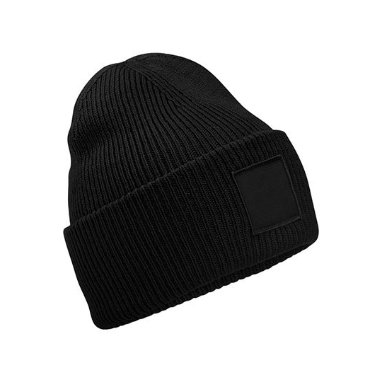 RPET-deep-cuffed-beanie-Met-patch-bedrukken-zwart