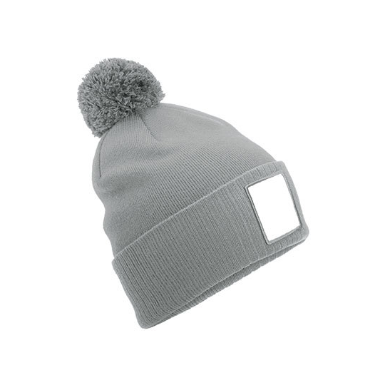 RPET-beanie-Met-pompon-en-patch-bedrukken-grijs
