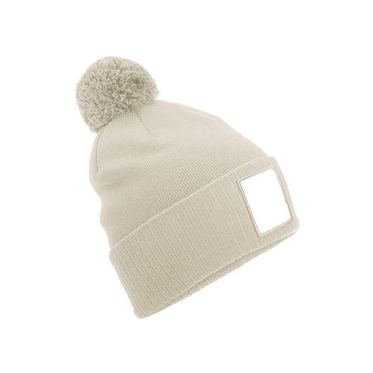 RPET-beanie-Met-pompon-en-patch-bedrukken-beige