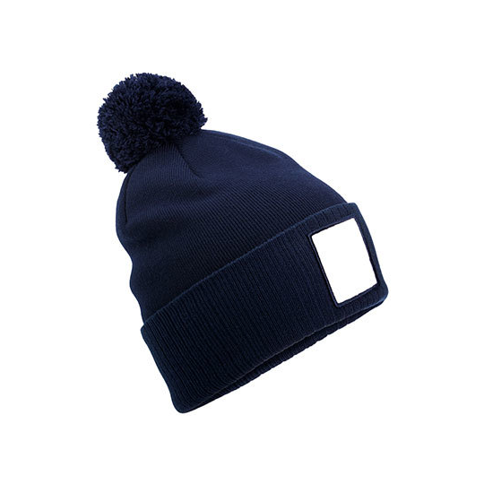 RPET-beanie-Met-pompon-en-patch-bedrukken-donkerblauw