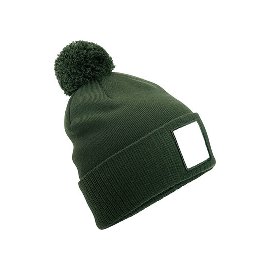 RPET-beanie-Met-pompon-en-patch-bedrukken-donkergroen