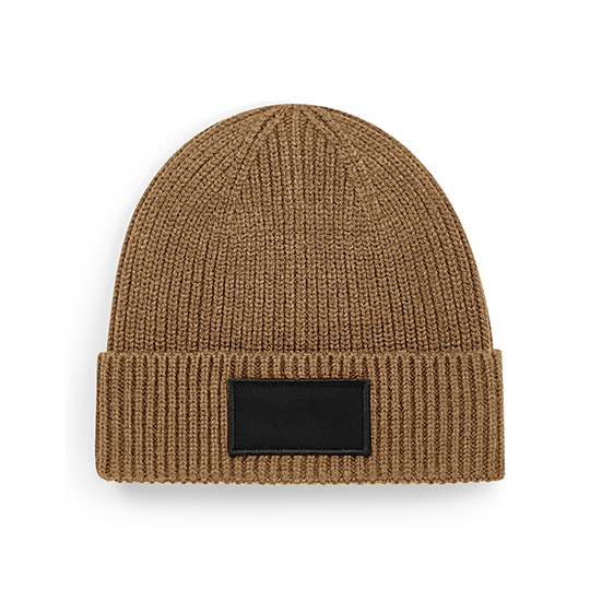 RPET-beanie-Met-katoenen-patch-bedrukken-bruin