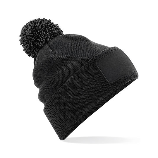 Snowstar-acryl-beanie-Met-pompon-en-patch-bedrukken-zwart