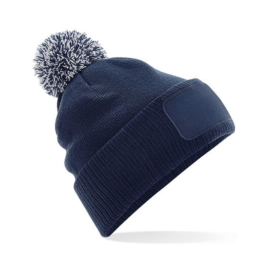 Snowstar-acryl-beanie-Met-pompon-en-patch-bedrukken-donkerblauw