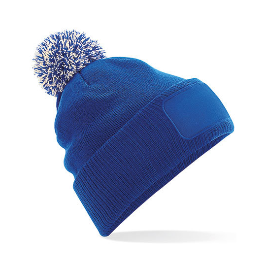 Snowstar-acryl-beanie-Met-pompon-en-patch-bedrukken-blauw