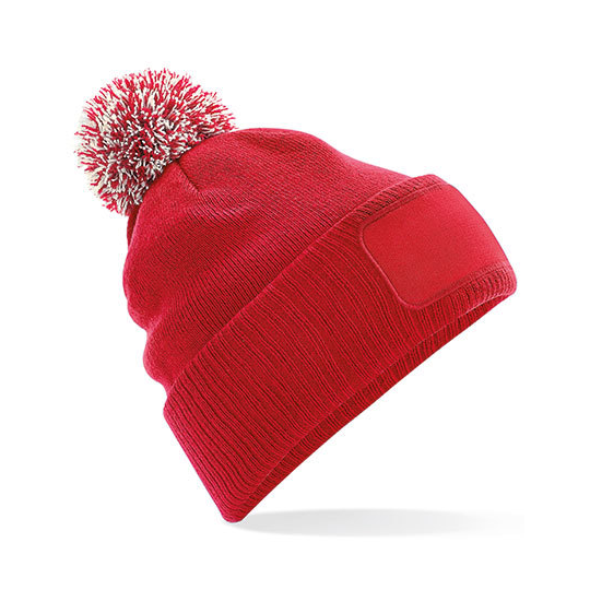 Snowstar-acryl-beanie-Met-pompon-en-patch-bedrukken-rood