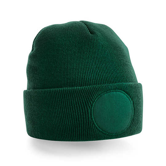 Beechfield-Acryl-beanie-Met-ronde-patch-bedrukken-donkergroen