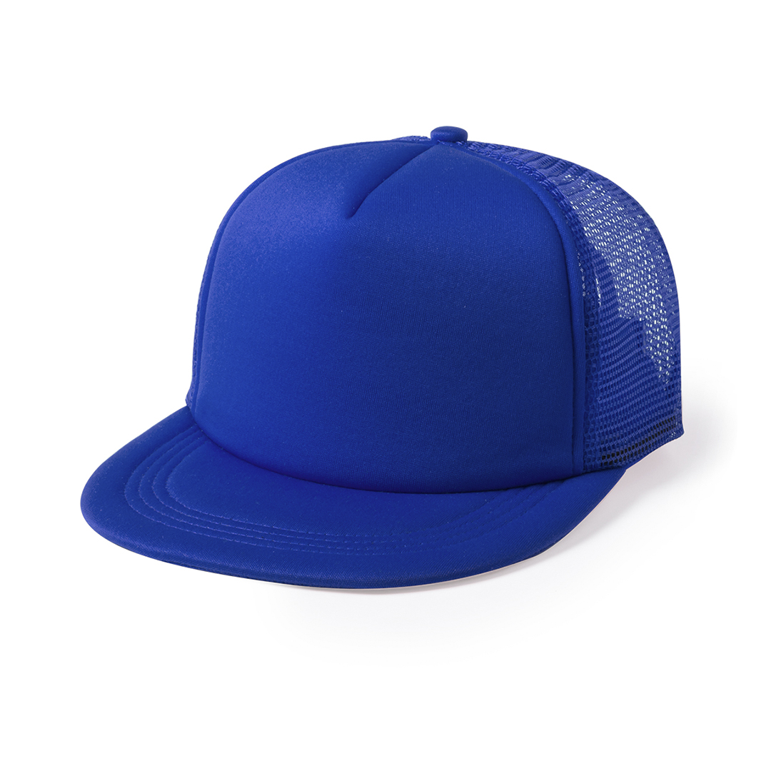 Snapback-cap-met-kunststof-sluiting-5-panel-mesh-bedrukken-blauw